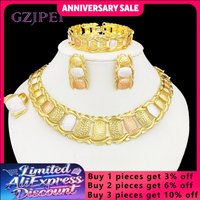 GZJPEI 4Pcs Design Color Hollow Out Jewelry Set 18K Gold Plated Necklace Bracelet Stud Earring Ring Fashion Dubai Nigeria Gift