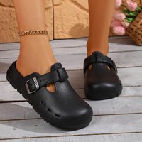 Fashion Metal Buckle Non Slip Clogs Women Summer 2026 Soft Thick Bottom Hollow Out Beach Slippers Woman Platform Mules Slippers