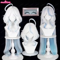 High Quality Focalors Wig Fontaine Furina Cosplay Wig Game Genshin Blue White Heat Resistant Synthetic Hair Anime Wigs + Wig Cap