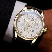 Modny zegarek męski Parnis 43mm, złoty, automatyczny, mechaniczny, skórzany pasek, szkło szafirowe, kalendarz, zegarki męskie, Reloj Hombre, prezent.