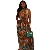 Women's Lace-Up Halter Swinging Collar Sleeveless Backless Vest Tops & Long Skirt, 2 Piece Set