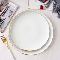Luxury Gold Edge Bone China Dinnerware Set Pure White Porcelain Plate for Dessert Steak Noodles Snack Cake Banquet Tableware Gif