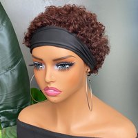 Wholesale Price Remy Human Hair Curly Pixie Cut Short Wig Machine Made Headband Wig