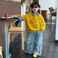 Boys Fashion Long Sleeve POLO Hoodie And Jeans Two-Piece Set Spring Autumn Comfortable Children's Outfit