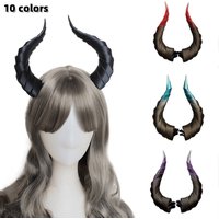 Multiple Colors Handmade Gradient Devil Horns Cosplay Horns Head Clip Headwear Halloween Cosplay Props Accessories 10/14/17cm