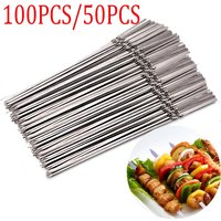5-100pcs Reusable Flat Stainless Steel Barbecue Skewers Bbq Needle Stick for Outdoor Camping Picnic Tools Cooking Tools