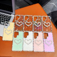 Glitter Diamond Love Heart Transparent Case For Samsung S26 S25 S24 S23 Plus Ultra FE Shockproof Crystal bracelet Phone Cover