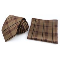 Elegantly Polyester Ties Set Brown Striped Pocket Square Handies For Wedding Party Daily Wear Suit Decoration Accessories Gifts
