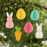 6Pcs Easter Hanging Paper Egg Honeycomb Decor, 3-Tier Tree Ornaments for Spring Home, Classroom & Party Assembly