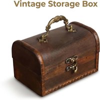 Vintage Wooden Storage Box with Carved Handle, Retro Treasure Chest for Jewelry Organizing & Antique Home Decor