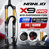 Nanlio X9 Pro MTB Air Suspension Fork 34mm 140/160mm Travel 26/27.5/29 Inch 100x9 100x15 Damping Rebound Bike Fork