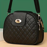 Small Quilted Crossbody Bag, Stylish PU Leather Shoulder Purse with Vintage Round Shape, Trendy Accent - Perfect for Daily Use