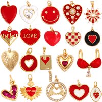 New in Red Heart Charm Victorian Sacred Love Zircon Pendant,Fashion Happy Face 18K Real Gold Plated for Jewelry Making Supplies