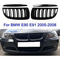 E90 Grill przednia osłona chłodnicy dla BMW serii 3 2005-2008 E90 E91 podwójne listwy błyszczące czarne grille