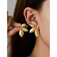 Fashion Temperament Stainless Steel Gold Color Shiny Surface Flower Petals Leaves Stud Earrings for Women Jewelry Accessory Gift