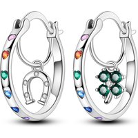 925 Sterling Silver Inner Lucky Clover Horseshoe Hoop Earrings Sparkling CZ Dangle Earrings for Women Versatile Jewelry Gift