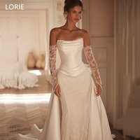 LORIE Exquisite Satin Wedding Dress Pleated Strapless Waist Cinching Lace Bride Gowns Detachable Bow A-Line Train Customized