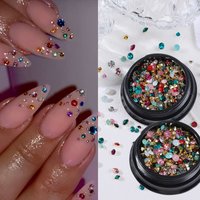 2pcs Colorful Pointed Bottom Nail Art Rhinestone Pink Green Yellow Spring Color Diamond Jewelry Fresh Valentine's Manicure Decor