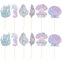 12Pcs Glitter Mermaid Cake Insert ornament Seahorse Star fish Cake Topper Cupcake Dessert Topper Baby Shower Birthday