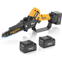 SWANSOFT 6-Zoll Mini-Elektrokettensäge mit Zwei 4Ah Akkus, Bürstenlosem Motor, 30-60 Minuten Laufzeit, Gartenwerkzeug CS-2S