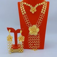 Luxury Ethiopian Long Necklace and Earrings Sets for Women Bridal Indian 24k Gold Color Flower Jewelry Earrings Party Gifts