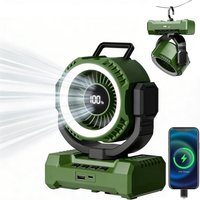 Portable Camping Battery Powered Fan & LED Light,Oscillating Cordless USB Rechargeable Desk Fan&Hanging Hook for Tent Canopy