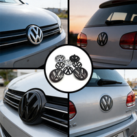 For Golf 6 MK6 5K0853601C 5K0 853 630 Glossy Black 136mm Car Front Grille Badge and 110mm Rear Trunk Emblem Lid Logo Accessories