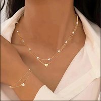 New Imitation Pearl Heart Jewelry Set For Women Fashion Gold Silver Color Round Beads Necklace Bracelet Daily Wear Accessories