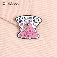 I Decline To Socialize Enamel Pin Cute Kermit Frog Animal Social Anxiety Brooch Lapel Badge Jewelry Accessories Gift for Friends