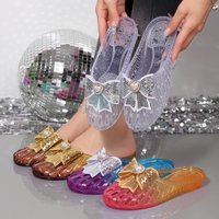 Women's Glitter Jelly Slide Sandals | Heart Bow Decor Mule Slippers | Cute Transparent Summer Shoes