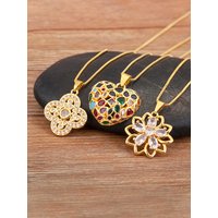 Nidin Light Luxury Heart/Flower Shape Elegant Aesthetic Charm Pendant Necklace For Women Men Birthday Party Jewelry Accessories