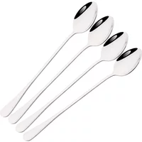 4Pcs Stainless Steel Long Handled Spoon Set Shiny Stirring Coffee Dessert Spoon Suitable for Milk Tea Juice Milkshakes Ice Cream