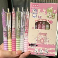 6Pcs/Set Cute Cartoon Retractable Gel Pen 0.5mm Black Ink Smooth Writing Pens Kawaii Milk Tea Series Gel Pens School Supplies