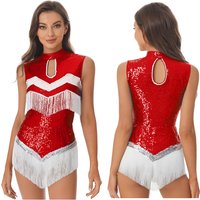 Women Latin Jazz Dance Ballroom Cha-cha Tango Rumba Samba Leotard Dress Sleeveless Shiny Sequin Tassels Bodysuit Dancewaer