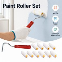 Paint Roller Kit 10 Piece, 4 Inch Microfiber Paint Roller Frame with 20cm Mini Plastic Handle House Painting Supplies,