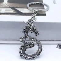 Vintage Silver Zinc Alloy Dragon Shape Keychain Pendant Retro Fashion Creative Key Ring Birthday Holiday Gift Jewelry