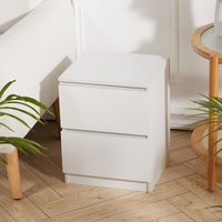 Large Capacity 2 Drawers Wood Bedside Table, Multi Functional White Bedside Table Cabinet Nightstand Storage Drawer Cupboard Wooden Bedroom Stand, for Office, Lounge Bedroom Furniture Chest of Drawers