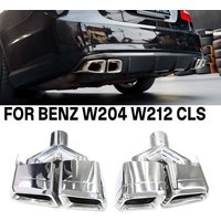 For Mercedes-Benz C Class W204 E Class W212 CLS Exhaust Pipe Upgrade C63 E63 Look Square Quad Muffler Tailpipe Nozzle