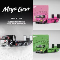 1:64 Green Pink Dinosaur Alloy Modified Trailer Miniature Collectible Car Model
