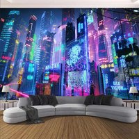 Cyberpunk Future Steam City Home Decor Wandkunst zum Aufhängen, psychedelische Galaxie, Hippie, Retro-Anime-Wandteppich, Hintergrunddecke