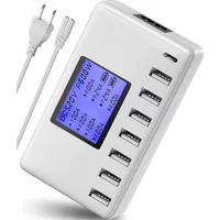 USB Charging Station 8-Ports 60W 12A Multi USB C Hub Charger with LCD Display for Cellphone Tablet Multiple Devices iPhone 16 8