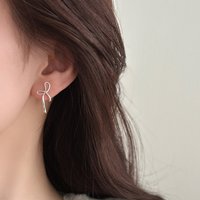 Minimalist Charm Sterling Silver Metal Line Bowknot Stud Earrings for Women Girls Piercing Jewelry Accessories Gifts Colorfast