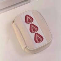 ♥Cute Strawberry Sandwich Storage Bag | Fuzzy Cosmetic Pouch/Stationery Organizer for Daily Use