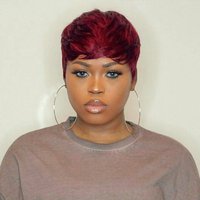 Pixie Cut Wig Short Layered Burgundy Human Hair Wigs With Bangs Full Machine-Made For Natural Look Casual Wig