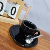 High Quality 9mm Thick Coffee Cup 50ml Nespresso Cups Matching Grade Black Cup Porcelain Tea Cups And Saucers Cafe Cup Saucer