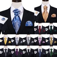 Barry.Wang Men Ascot Handkerchief Cufflinks Sets Blue Red Gold Green Orange Pink Cravat Tie For Male Wedding Business Party