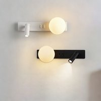 LED Reading Wall Lights with ON/OFF Switch Bedroom Hardwired Glass Ball LED G9 Wall Lamps with Rotatable Spotlight Wall Sconce