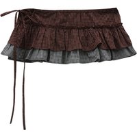 Original Design High Waist Gingham Patchwork Skirt with Pleated Hemline Women's Wrap Style Casual Cotton Spring Summer