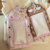 〔YS1〕Grid Strawberry 3inch Photocard Holder Sweet Pink Notes Wings Card Cover Display Pendant Card Holder DIY INS Photo Cover
