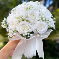 Babysbreath Rose Bouquets for Bride, Artificial Flower Bouquet for Outdoor Wedding, Valentine's Day,Engagement Parties